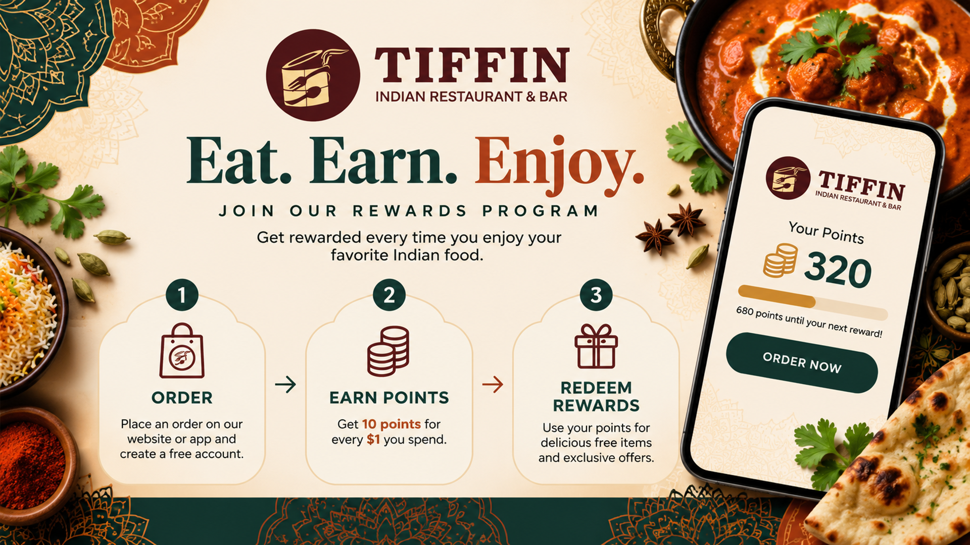 Tiffin Indian Restaurant & Bar Rewards